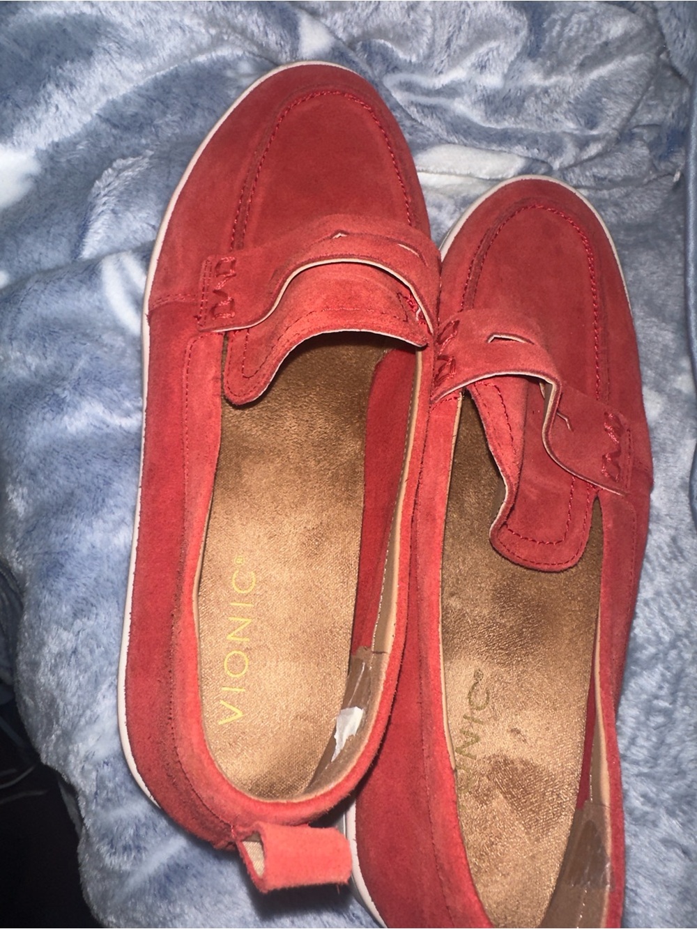 Vionic Coral Red Suede Penny Loafers